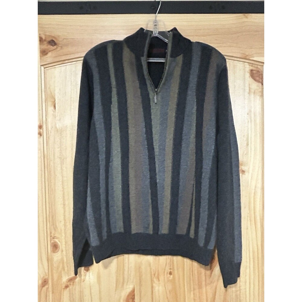 Lenor Romano Men’s 100% Cashmere Sweater 1/4 Zip Stripes Size Medium